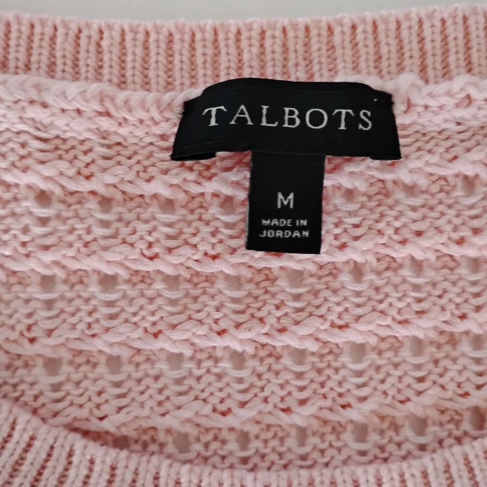 Talbots Cotton Blend Basket Weave Knit 3/4 Sleeve Pastel Pink Sweater Sz Medium - Picture 13 of 17